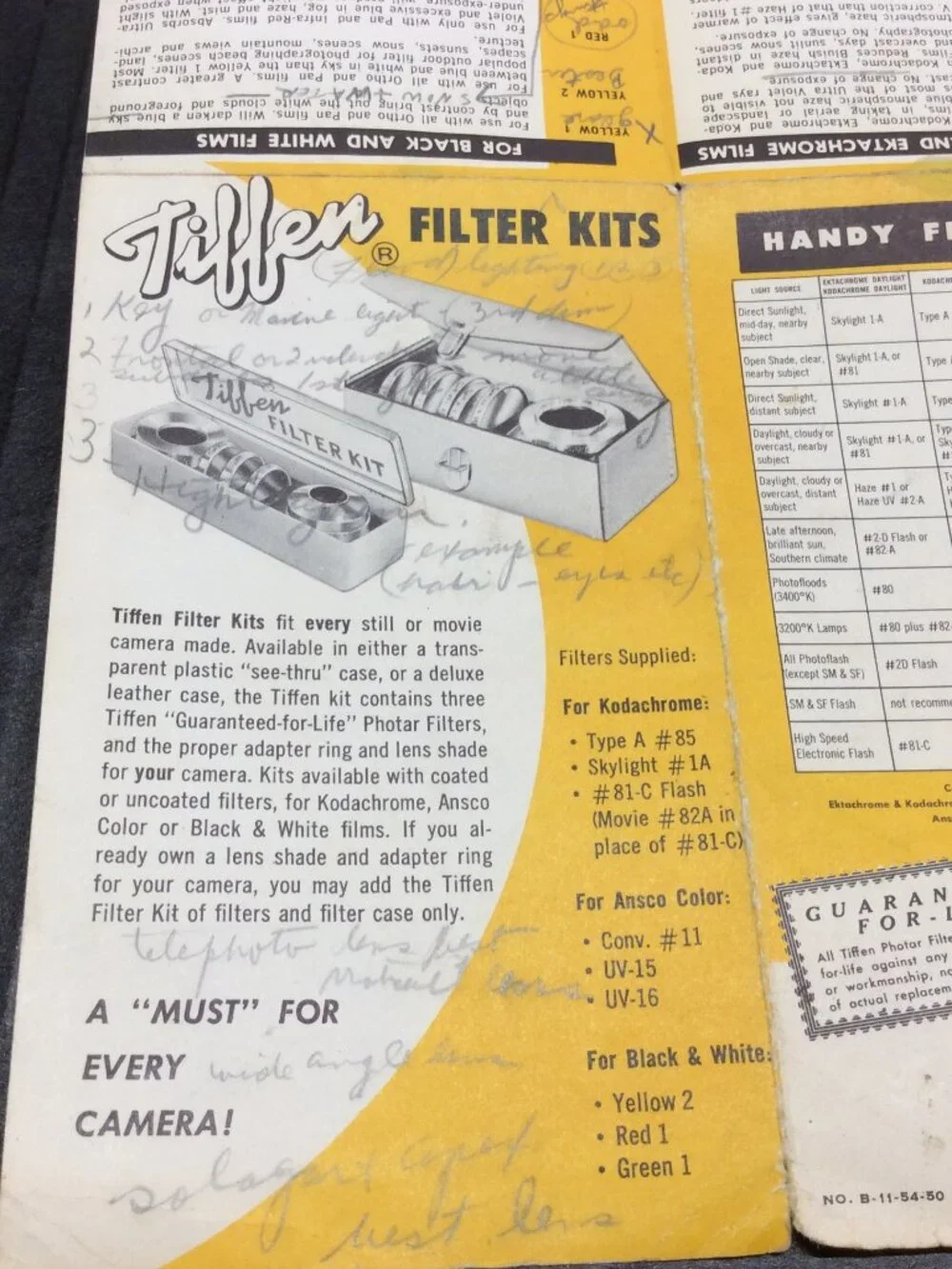 Vintage Tiffen Camera Filter Brochure Catalogue Pre-UPC Era
